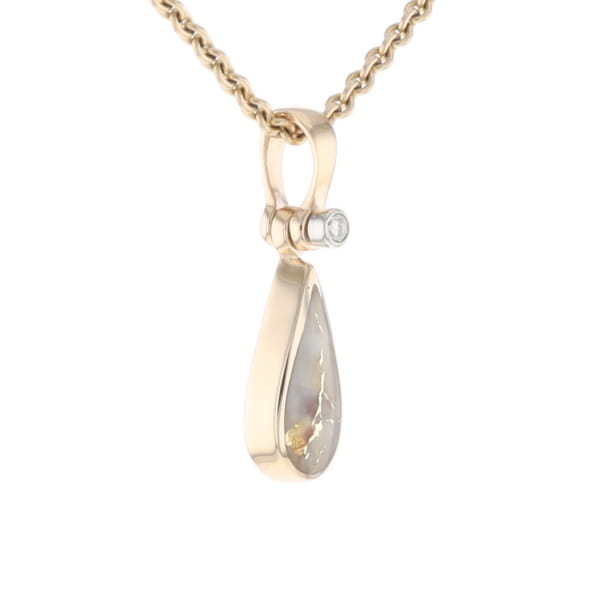 Gold Quartz Pendant Tear Drop Inlaid Design with .02ct Diamond