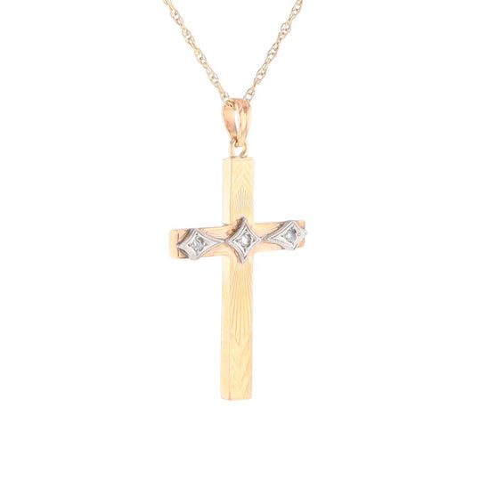 Vintage Incised Diamond Cross Pendant