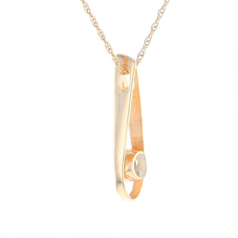 Open Teardrop Round Gold Quartz Inlaid Pendant