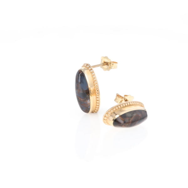 Natural pietersite oval inlaid milgrain earrings