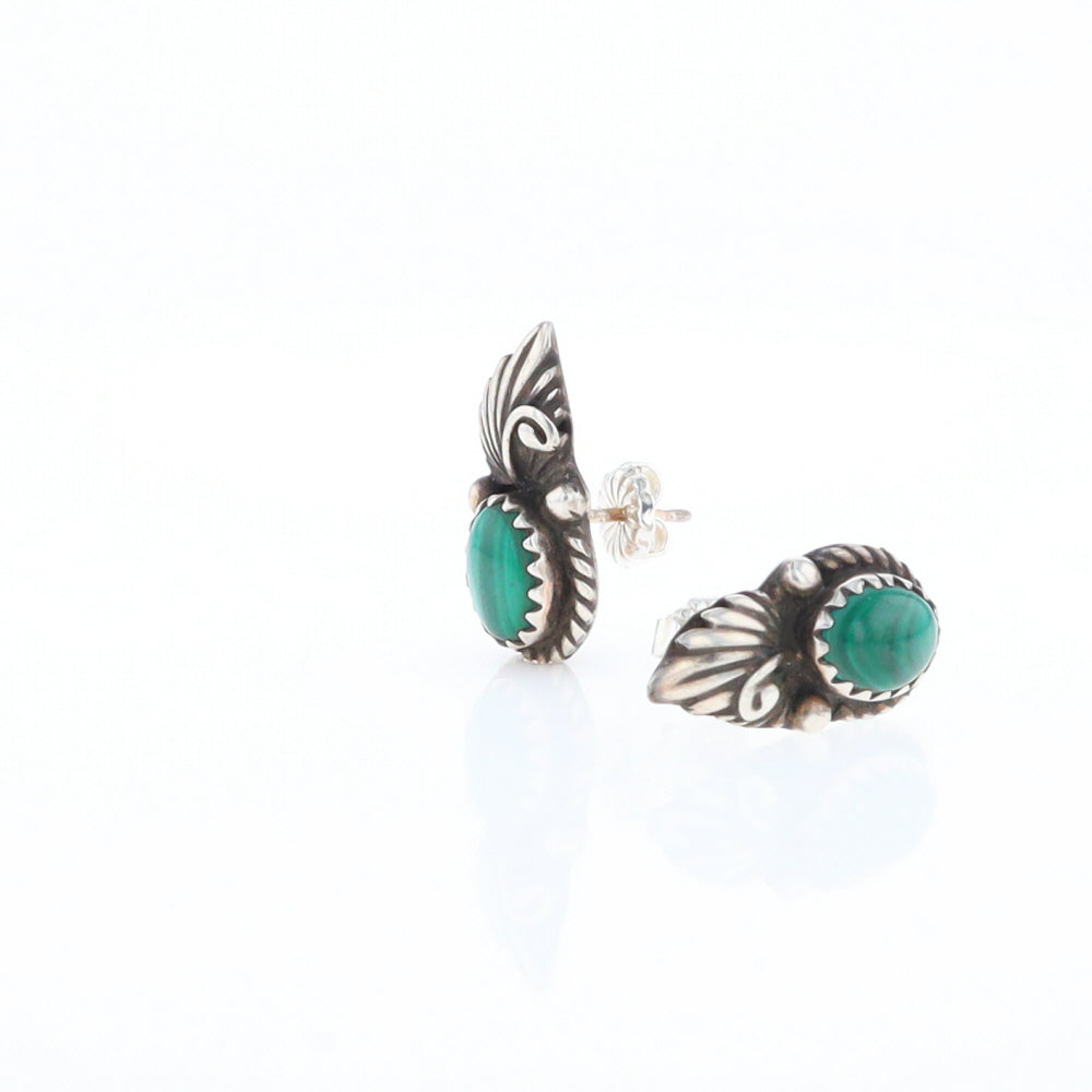 Malachite Feather Stud Earrings