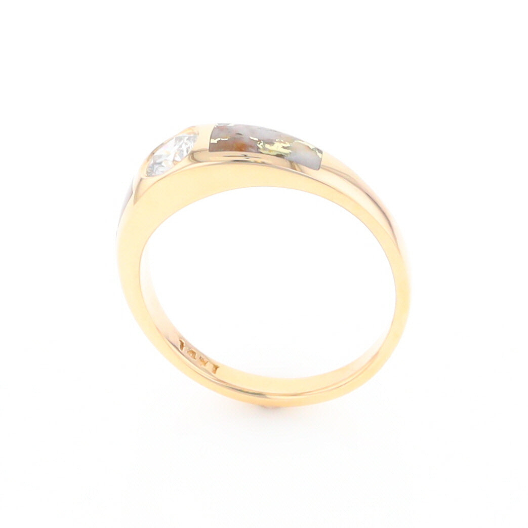 Gold Quartz Ring Double Sided Inlaid with a .61ct Round Diamond