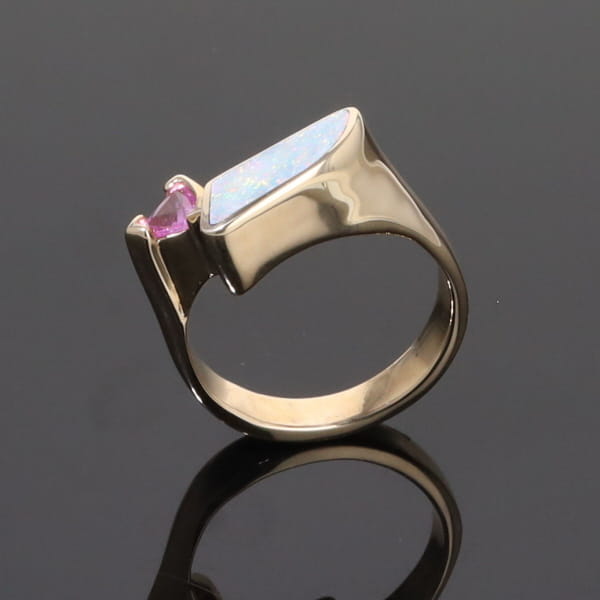 Opal Rings Geometric Inlaid with Pink Sapphire and .08ctw Diamonds
