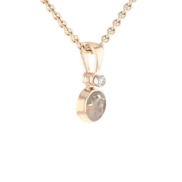 Gold Quartz Necklace Round Inlaid Pendant with .02ct Diamond