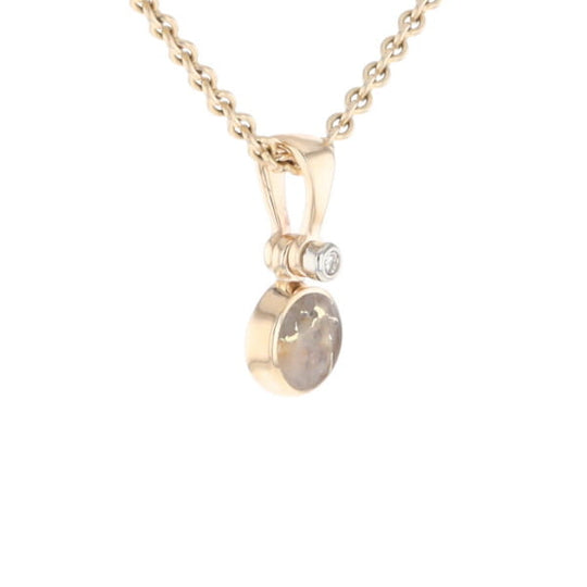Gold Quartz Necklace Round Inlaid Pendant with .02ct Diamond