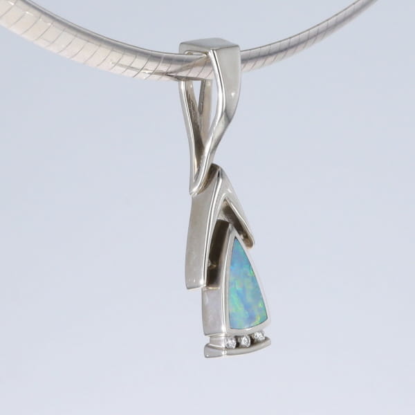 Opal Pendant Triangle Inlaid Design with .06ctw Round Diamonds