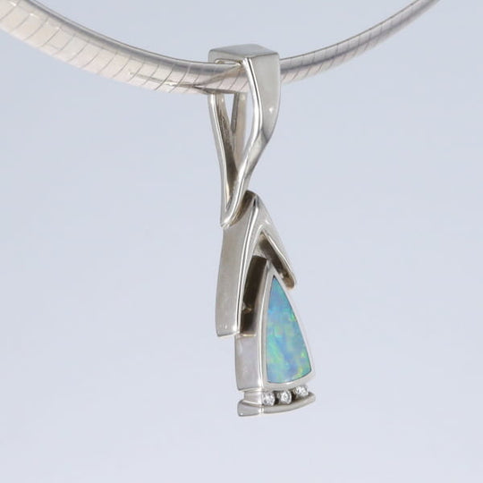 Opal Pendant Triangle Inlaid Design with .06ctw Round Diamonds