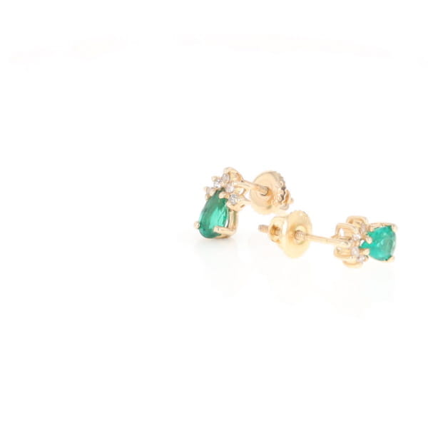 Synthetic Emerald Pear Shaped Earrings with Diamond Accents