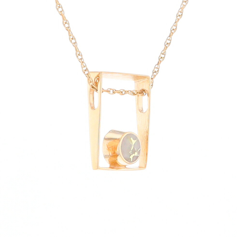 Gold Quartz Necklace Round Inlay Open Rectangle Design Pendant