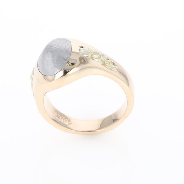 Oval Meteorite Inlaid Ring with Natural Gold Nuggets