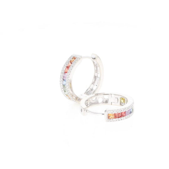 Multi-color Sapphire Hoop Earrings with Diamond Accents
