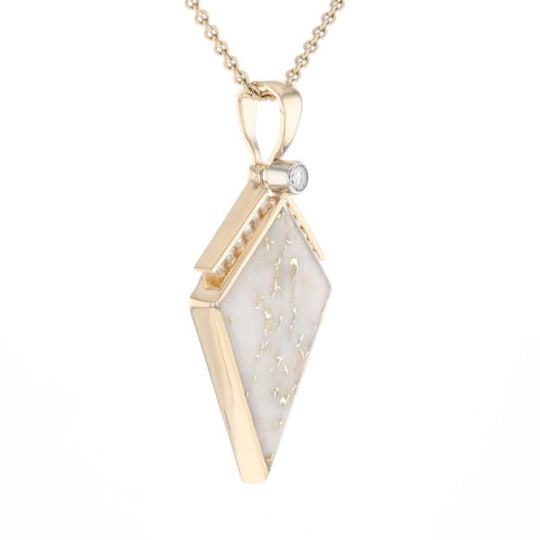 Gold Quartz Necklace Kite Shape Inlaid Pendant with .27ctw Diamonds