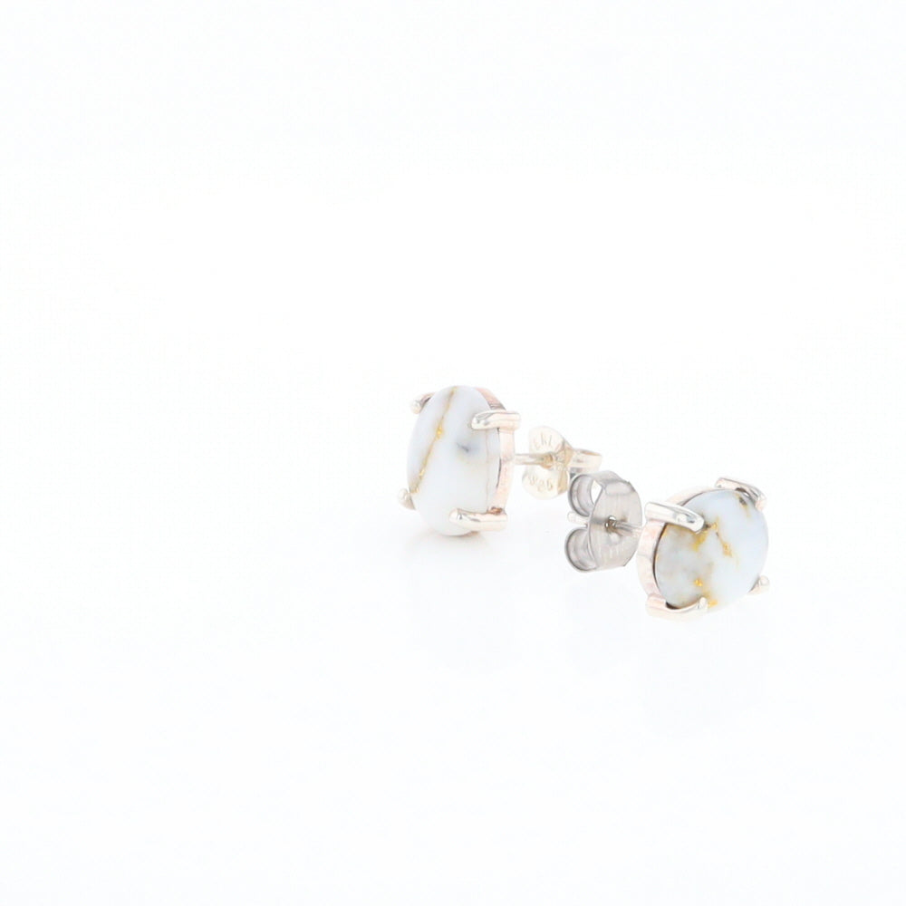 Gold Quartz Cabochon Stud Earrings