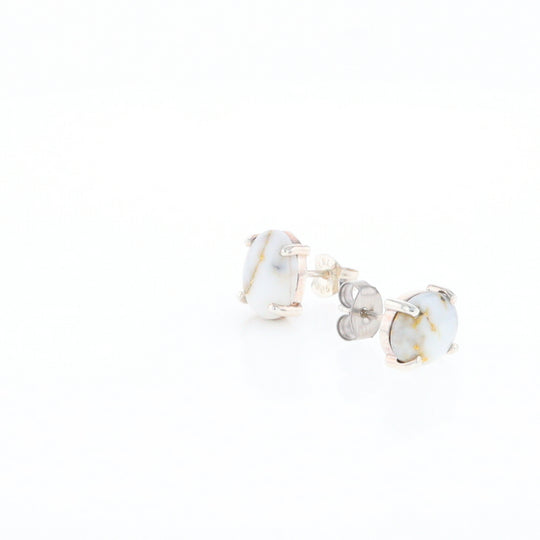 Gold Quartz Cabochon Stud Earrings