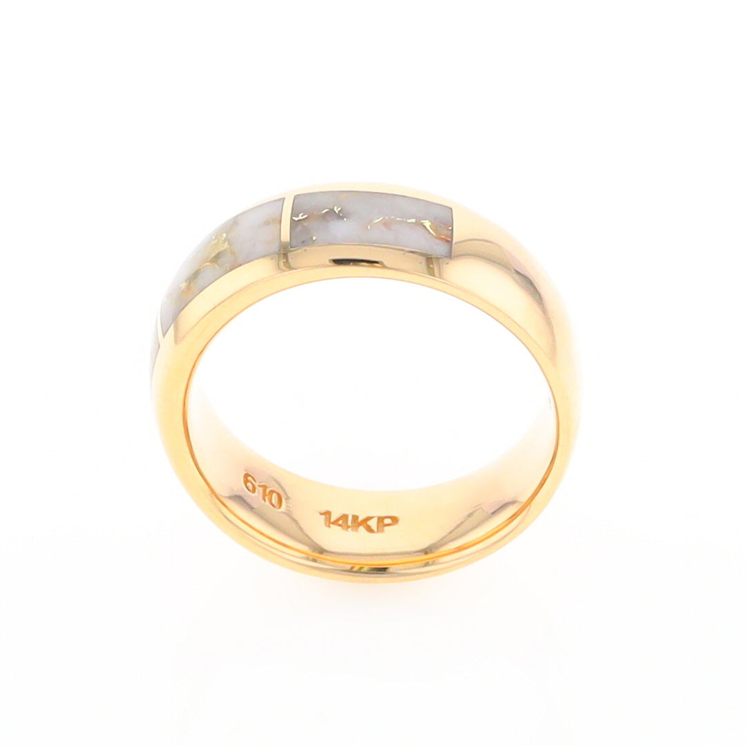 Gold Quartz Ring 3 Section Rectangle Inlaid Design Band