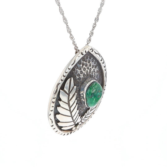Native American Turquoise Double Leaf Sterling Silver Pendant
