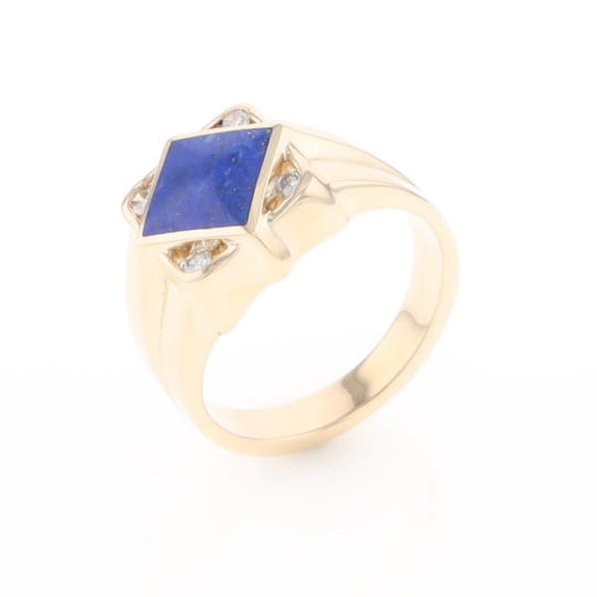 Natural Lapis ring diamond shape inlaid design with .16ctw round diamonds