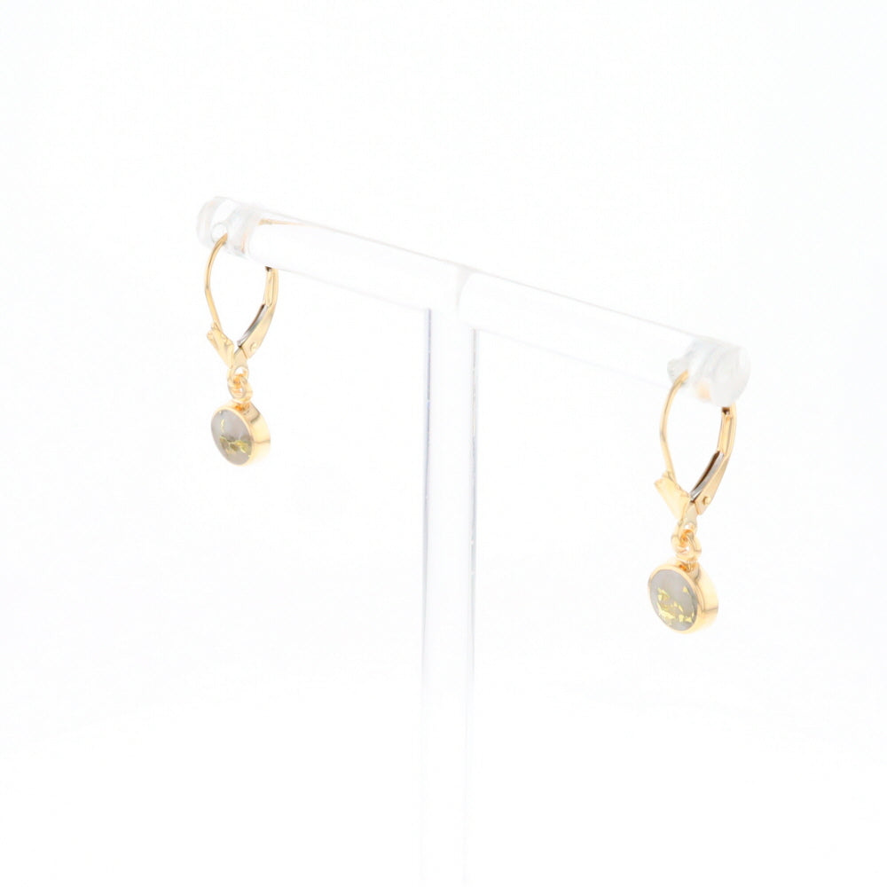 Gold Quartz Earrings Round Inlaid Design Lever Backs