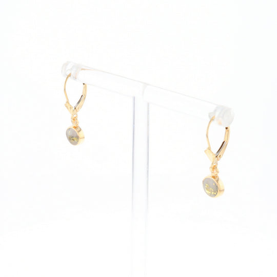 Gold Quartz Earrings Round Inlaid Design Lever Backs