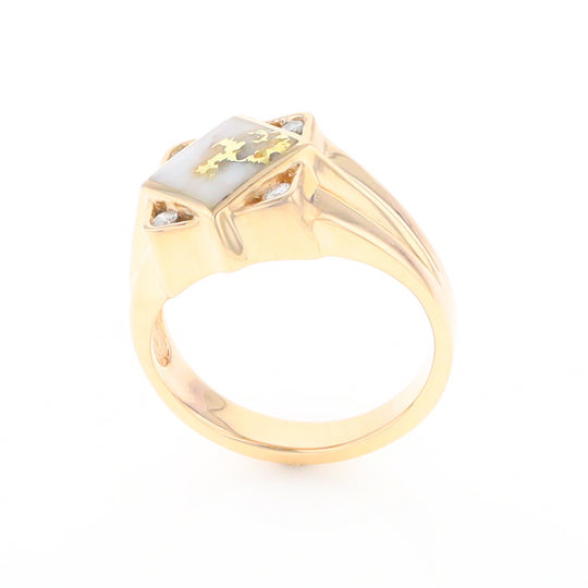 Gold Quartz Mens Ring with Diamond Accents