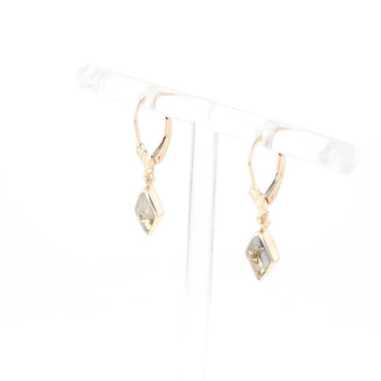 Gold Quartz Earrings Diamond Shape Inlaid Lever Backs G2