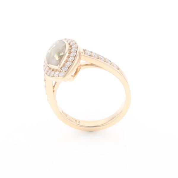 Marquise Gold Quartz Inlaid Ring with 0.65ctw Diamond Halo