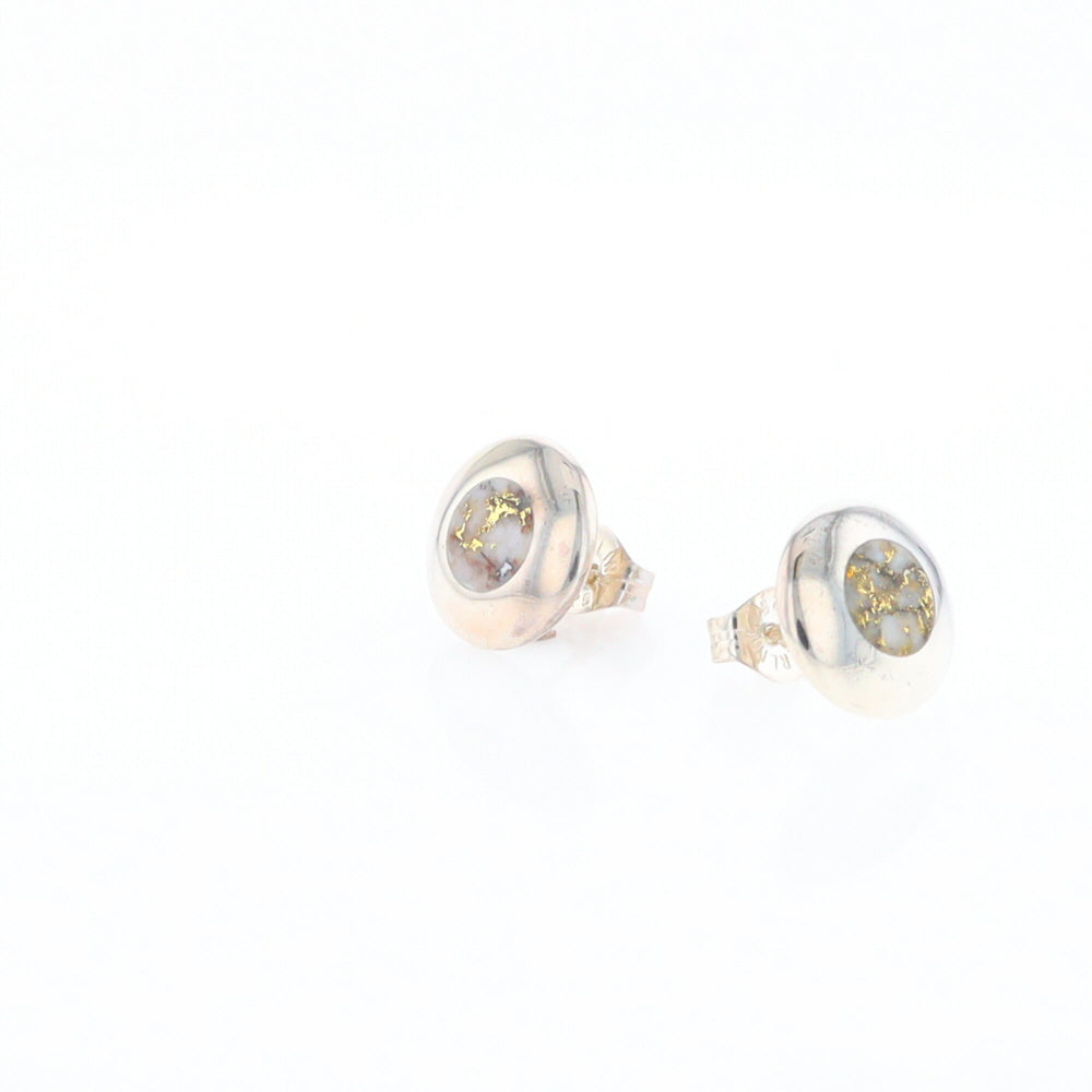 Sterling Silver Gold Quartz Inlaid Circle Stud Earrings - G3