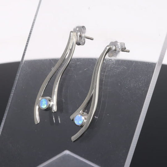 Opal Earrings Round Inlaid Double Curved Bar Design Studs