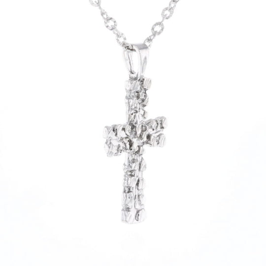 Sterling Silver Nugget Pattered Cross Necklace