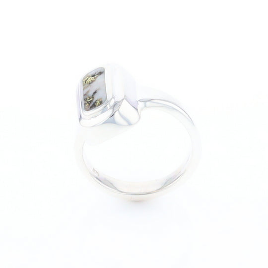 Sterling Silver Gold Quartz Inlaid Rectangular Ring - G3