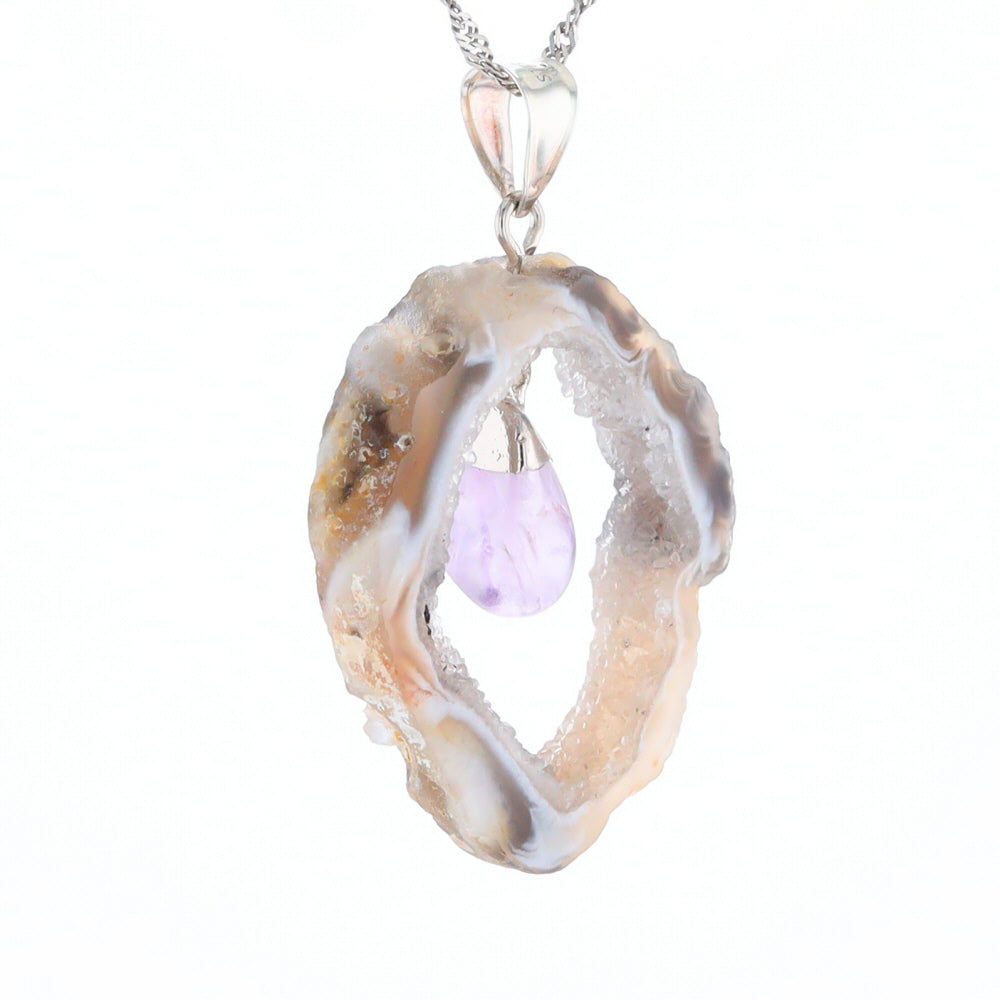 Druzy Quartz With Dangling Amethyst Pendant