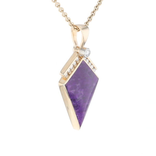 Sugilite Kite Shape Inlaid Pendant with 0.19ctw Diamonds