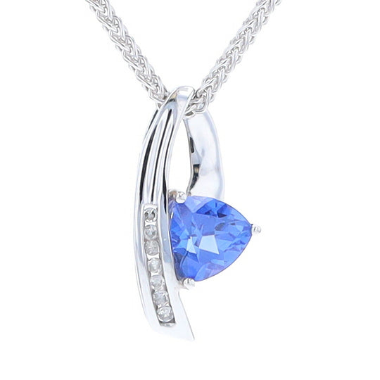 Synthetic Sapphire White Gold Ribbon Pendant with Diamond Accents