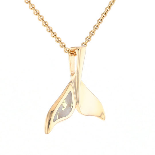 Whale Tail Necklaces Single Sided Gold Quartz Inlaid Sea life Pendant