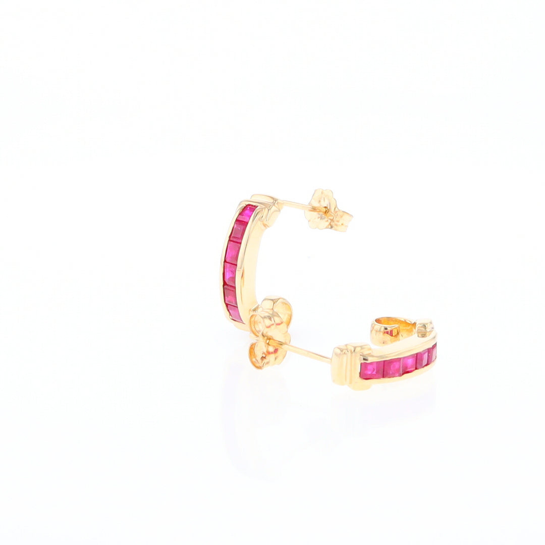 Channel Ruby Semi-Hoop Earrings