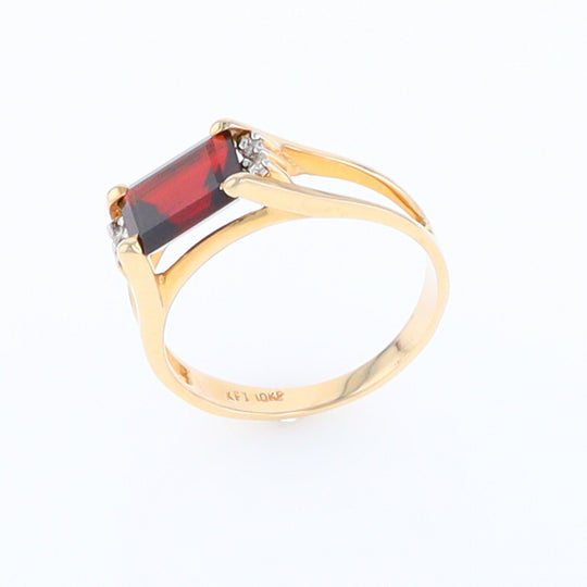 Emerald Cut Garnet Ring with Diamond Accents