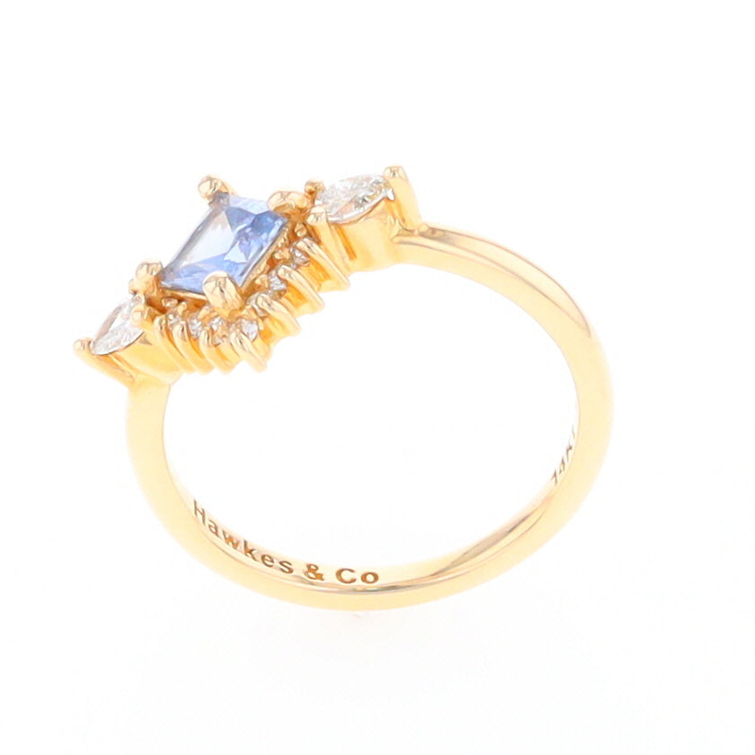 Princess Cut Ceylon Sapphire with Diamond Bottom Edge