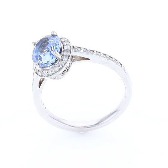 Oval Ceylon Sapphire with Diamond Halo Ring