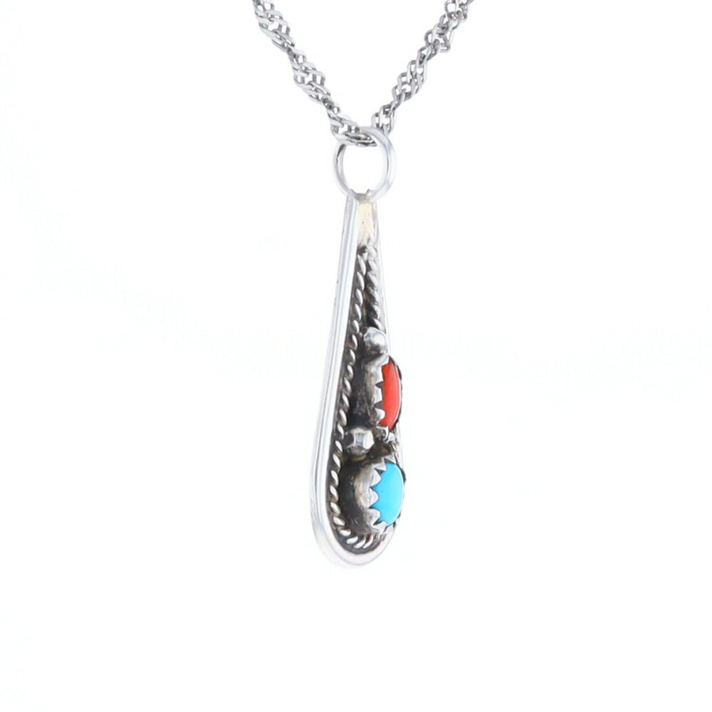 Native Turquoise & Coral Teardrop Pendant