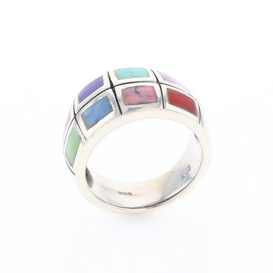 Native Silver Multi Stone Inlaid Ring