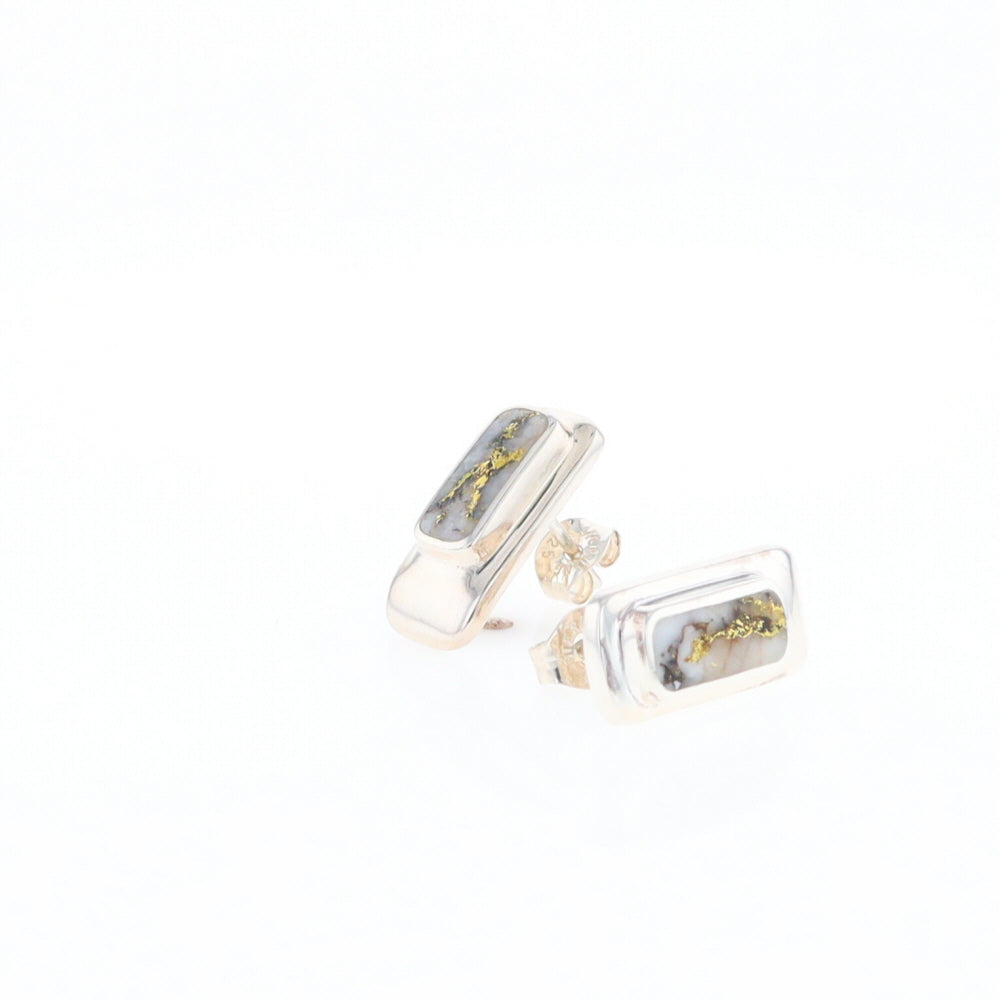 Gold Quartz Inlaid Rectangle Stud Earrings - G3