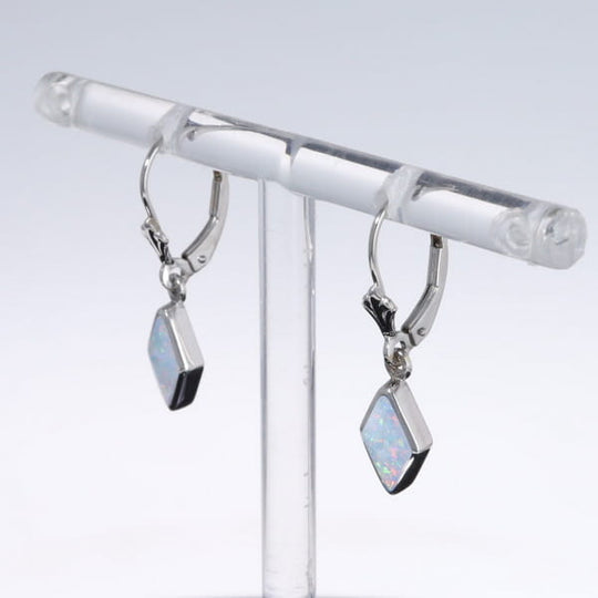 Opal Earrings Diamond Shape Inlaid Design Lever Backs