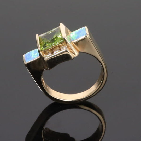 Opal Rings 2 Square Inlaid Peridot with 0.24ctw Diamonds