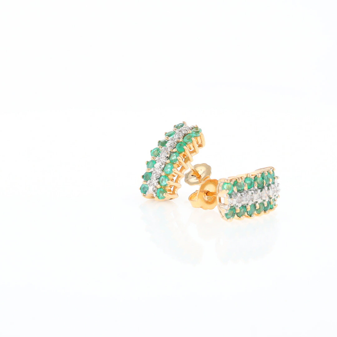 Three-Row Drop Emerald and Diamond Earrings