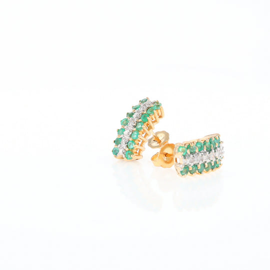 Three-Row Drop Emerald and Diamond Earrings