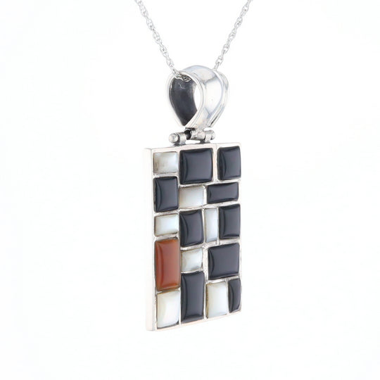 Onyx & Mother of Pearl Checkered Pendant