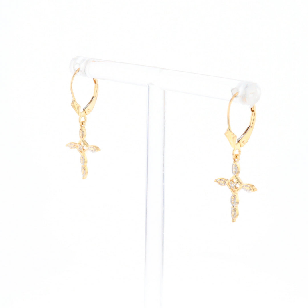 Two-Tone Diamond Cross Earrings