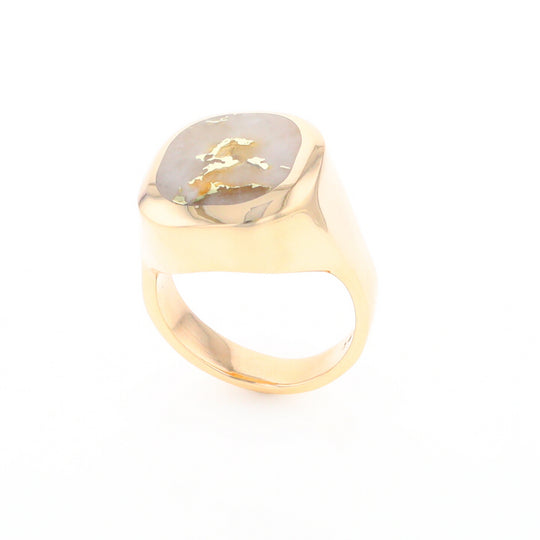 Gold Quartz Ring, Rectangle Inlaid Center