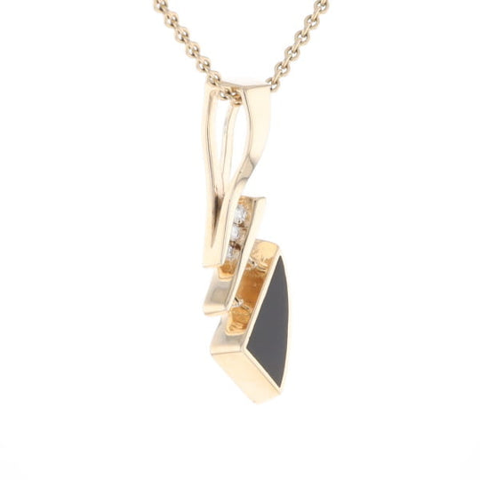 Retro Style Triangular Onyx Inlaid Pendant with .07ctw Diamonds