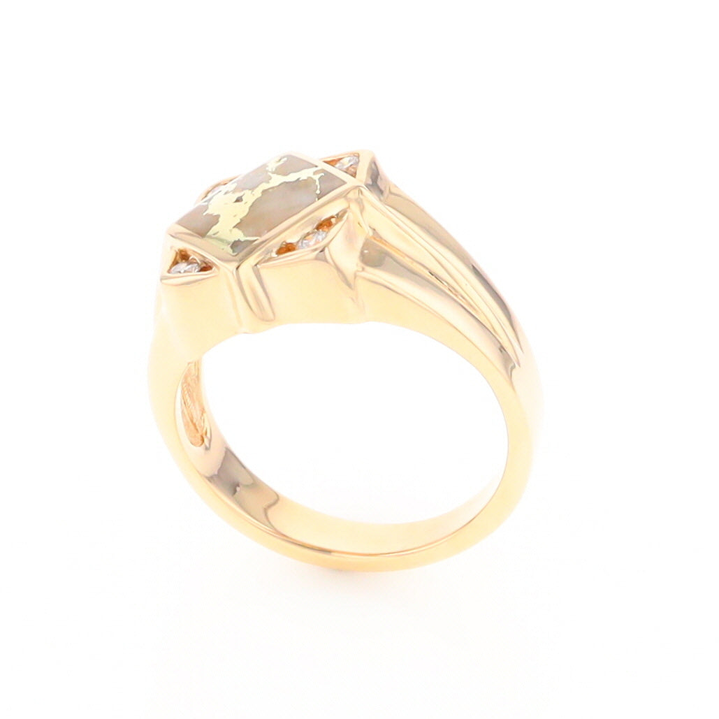 Gold Quartz Mens Ring with Diamond Accents